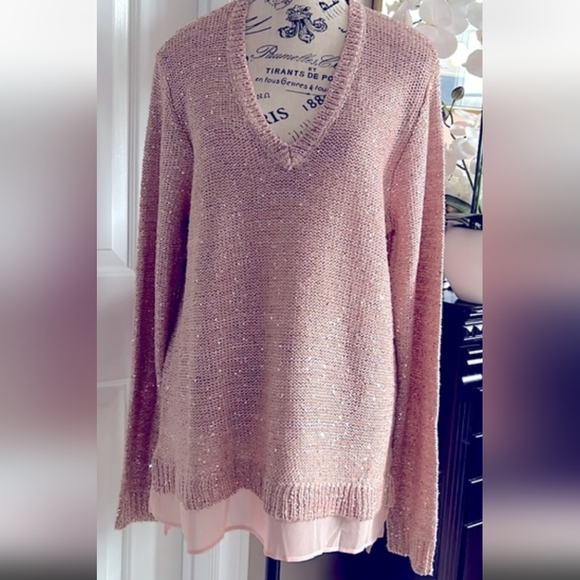 Liz Claiborne Sweaters - LIZ CLAIBORNE SPARKLY Rose Gold-Salmon Pink SWEATER: Size XL